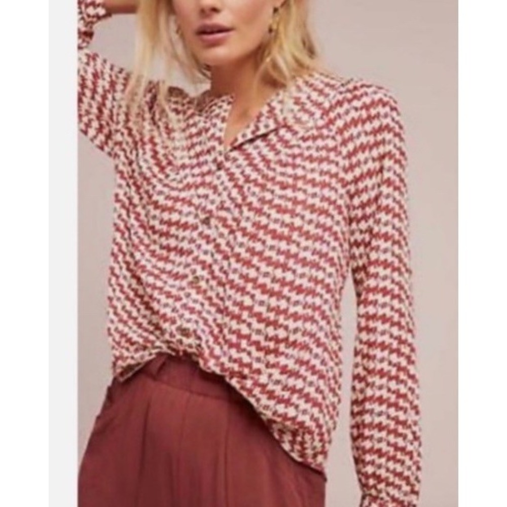 Maeve Avignon Dog Print Button Blouse Top Balloon Sleeve Size‎ M